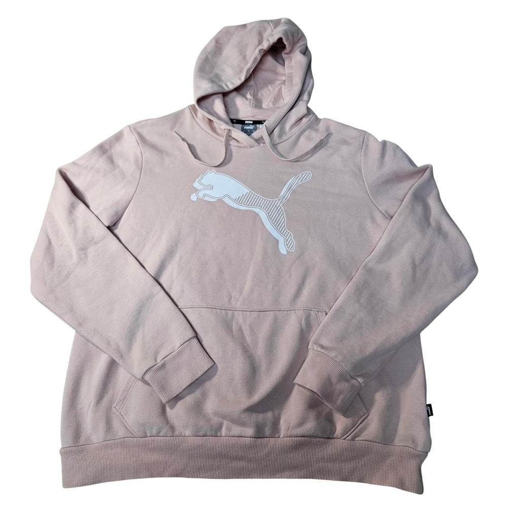 Puma Womens XL Light Pink Big Logo Graphic Pullover Hoodie Sweatshirt